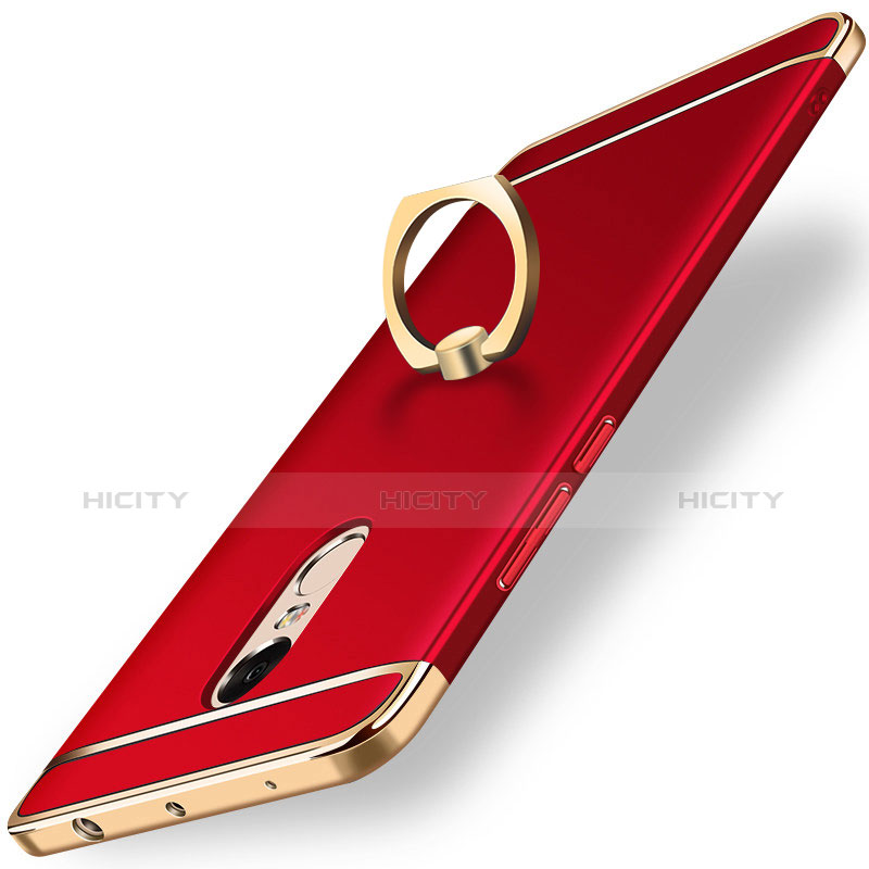 Custodia Lusso Metallo Laterale e Plastica Cover con Anello Supporto A01 per Xiaomi Redmi Note 4 Rosso