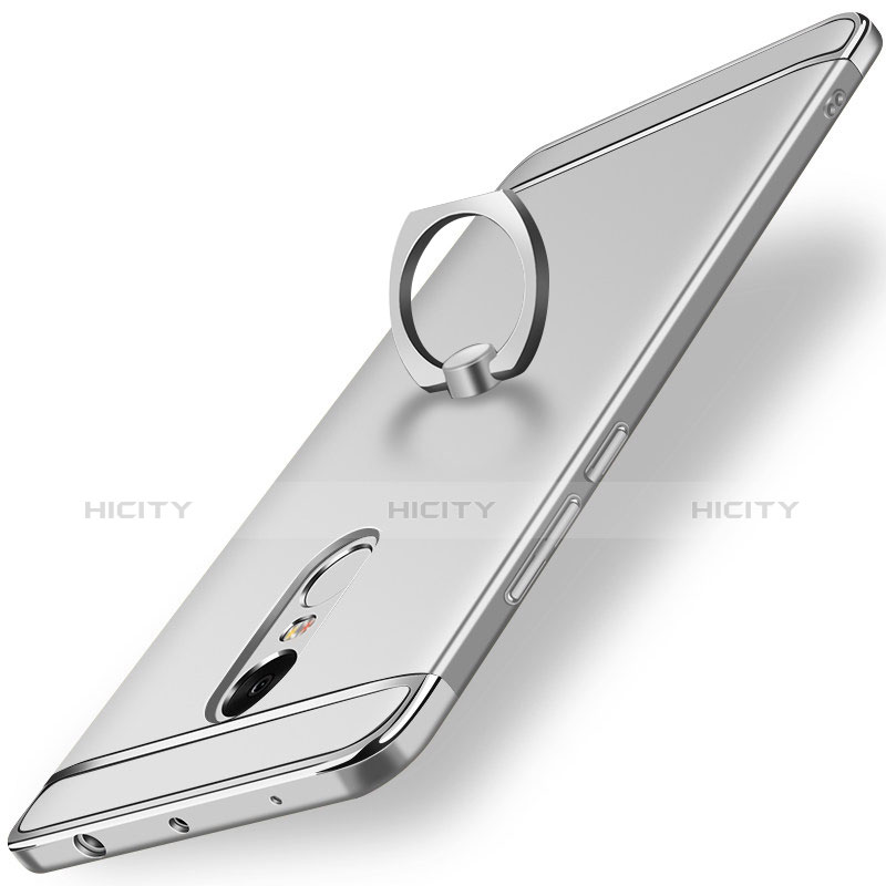 Custodia Lusso Metallo Laterale e Plastica Cover con Anello Supporto A01 per Xiaomi Redmi Note 4X High Edition Argento
