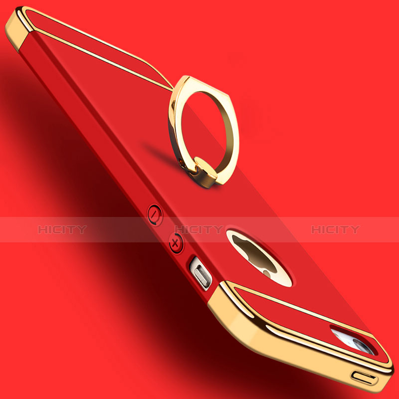 Custodia Lusso Metallo Laterale e Plastica Cover con Anello Supporto A02 per Apple iPhone 5S