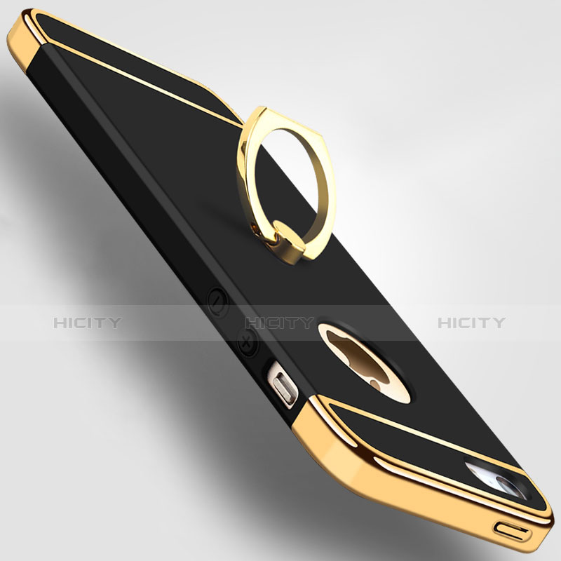 Custodia Lusso Metallo Laterale e Plastica Cover con Anello Supporto A02 per Apple iPhone 5S