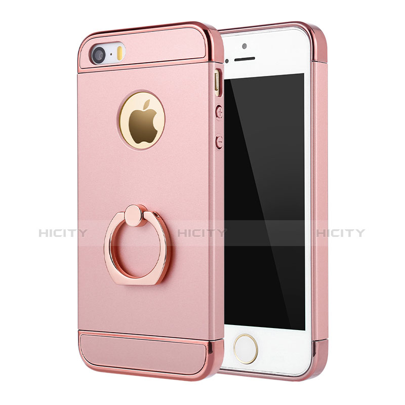 Custodia Lusso Metallo Laterale e Plastica Cover con Anello Supporto A02 per Apple iPhone 5S Rosa