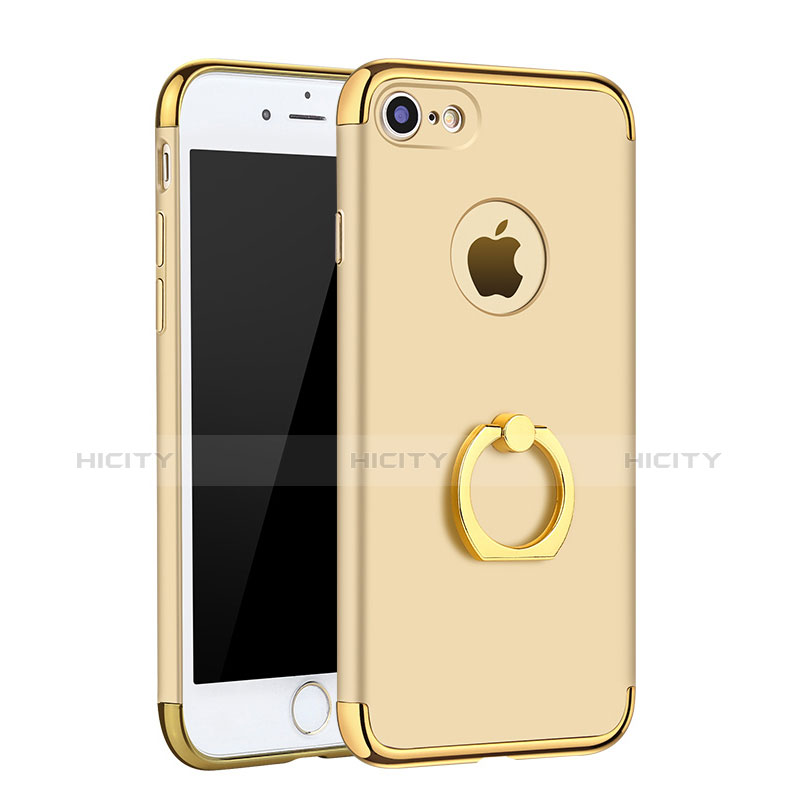 Custodia Lusso Metallo Laterale e Plastica Cover con Anello Supporto A02 per Apple iPhone 7 Oro
