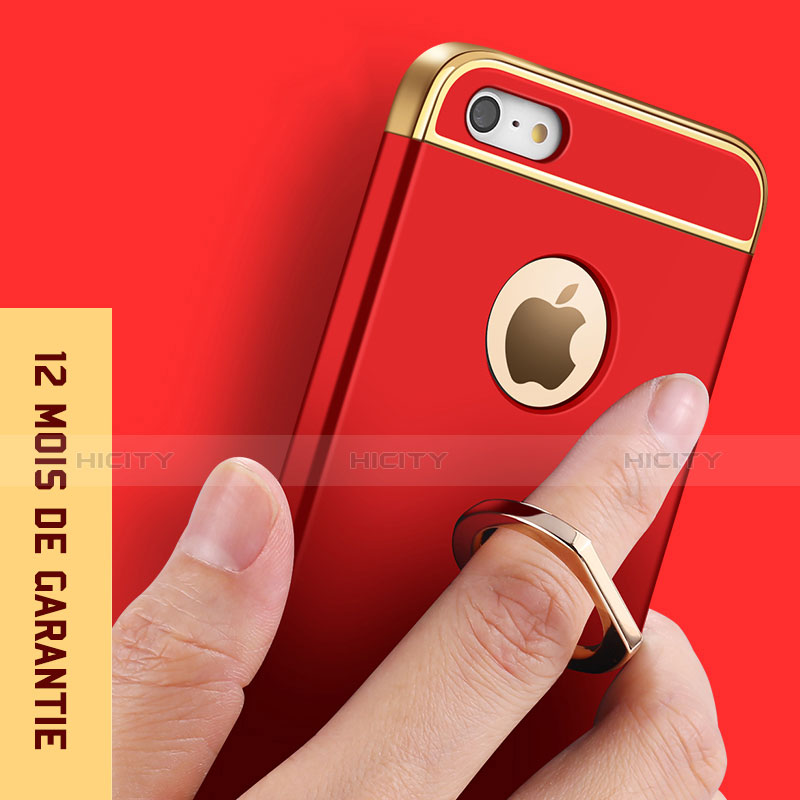 Custodia Lusso Metallo Laterale e Plastica Cover con Anello Supporto A02 per Apple iPhone SE