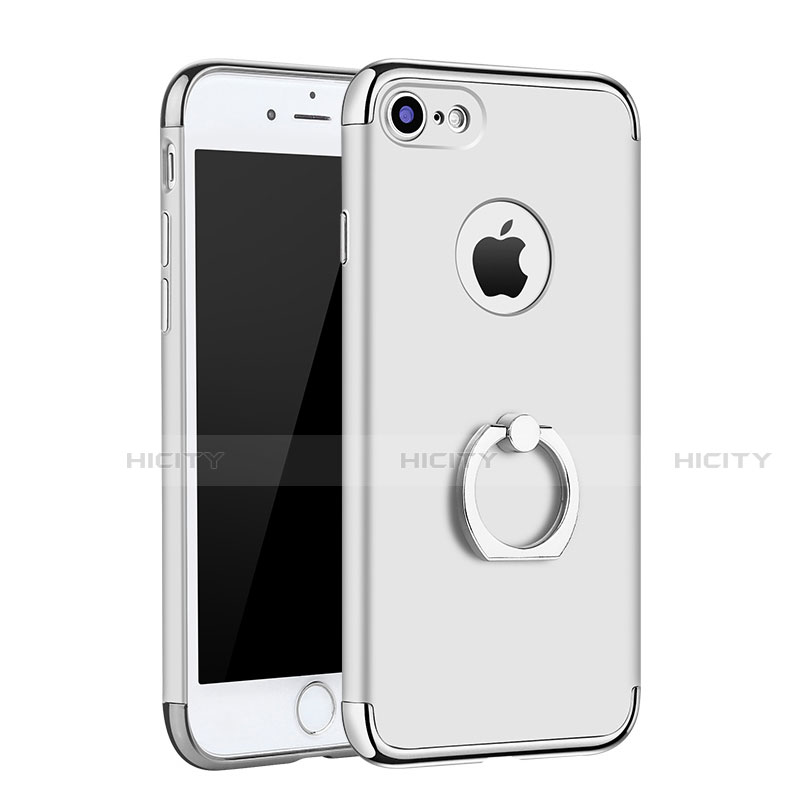 Custodia Lusso Metallo Laterale e Plastica Cover con Anello Supporto A02 per Apple iPhone SE (2020) Argento