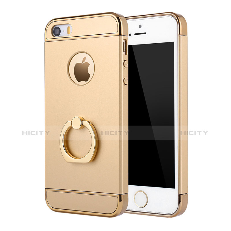 Custodia Lusso Metallo Laterale e Plastica Cover con Anello Supporto A02 per Apple iPhone SE Oro
