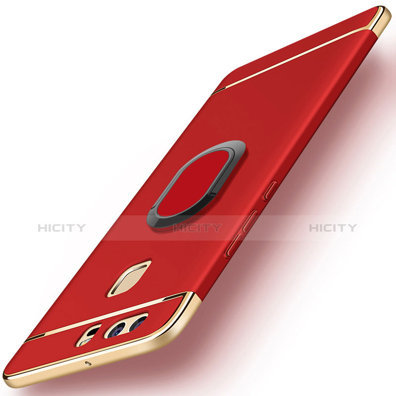 Custodia Lusso Metallo Laterale e Plastica Cover con Anello Supporto A02 per Huawei P9 Plus Rosso