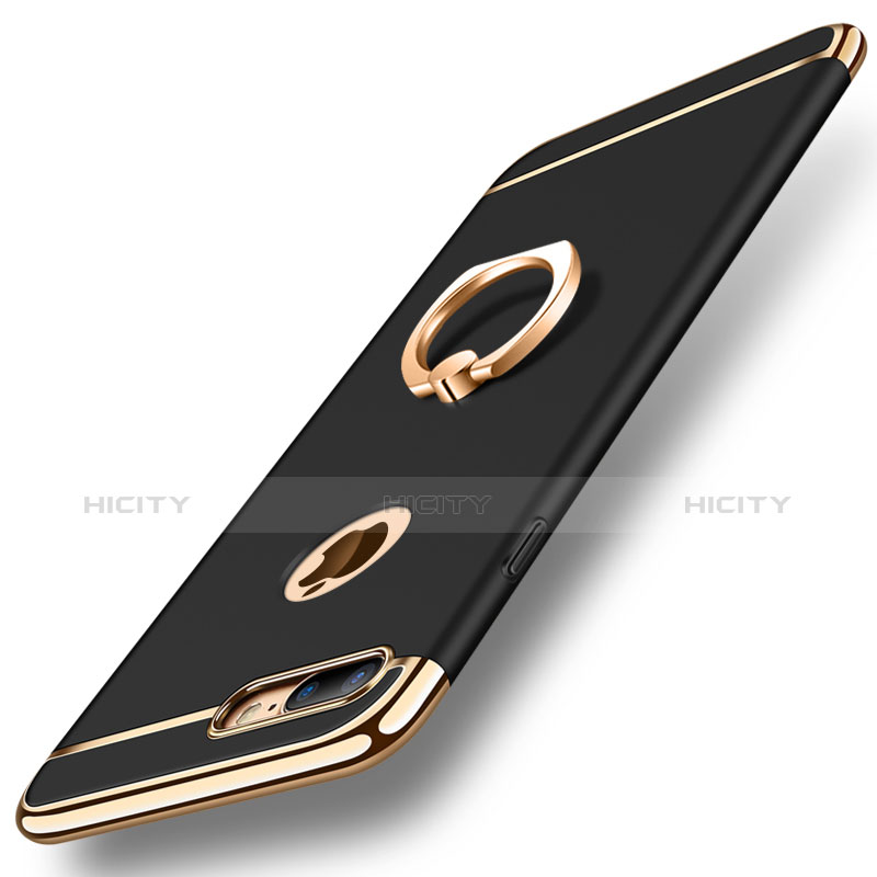 Custodia Lusso Metallo Laterale e Plastica Cover con Anello Supporto A05 per Apple iPhone 7 Plus Nero
