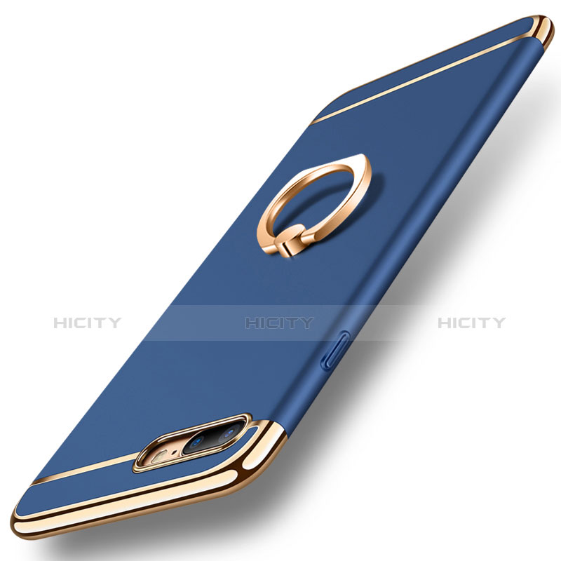 Custodia Lusso Metallo Laterale e Plastica Cover con Anello Supporto A06 per Apple iPhone 8 Plus Blu