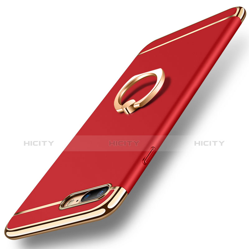 Custodia Lusso Metallo Laterale e Plastica Cover con Anello Supporto A06 per Apple iPhone 8 Plus Rosso