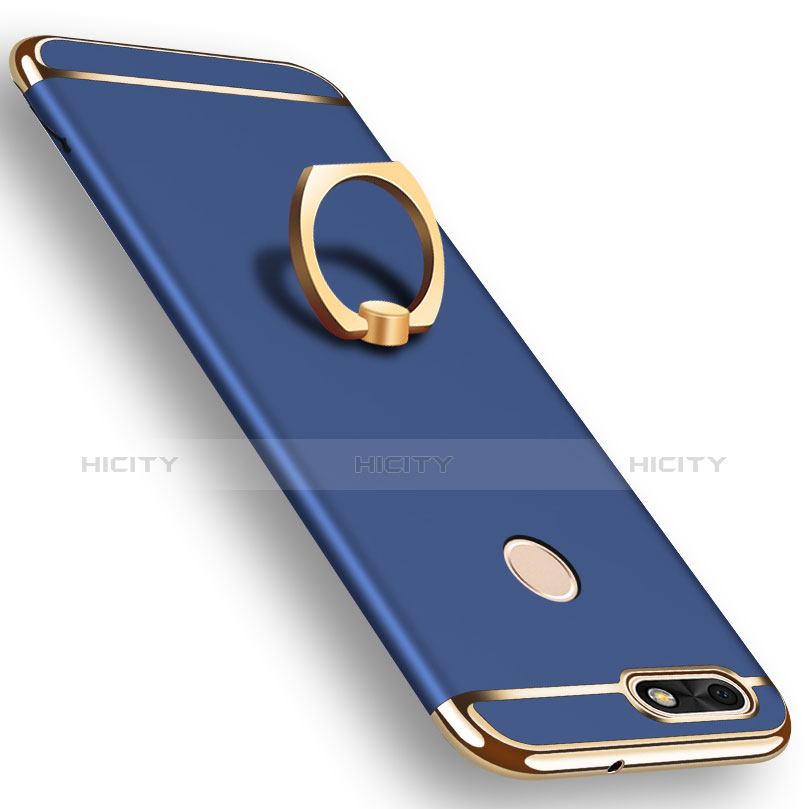 Custodia Lusso Metallo Laterale e Plastica Cover con Anello Supporto A06 per Huawei P9 Lite Mini Blu