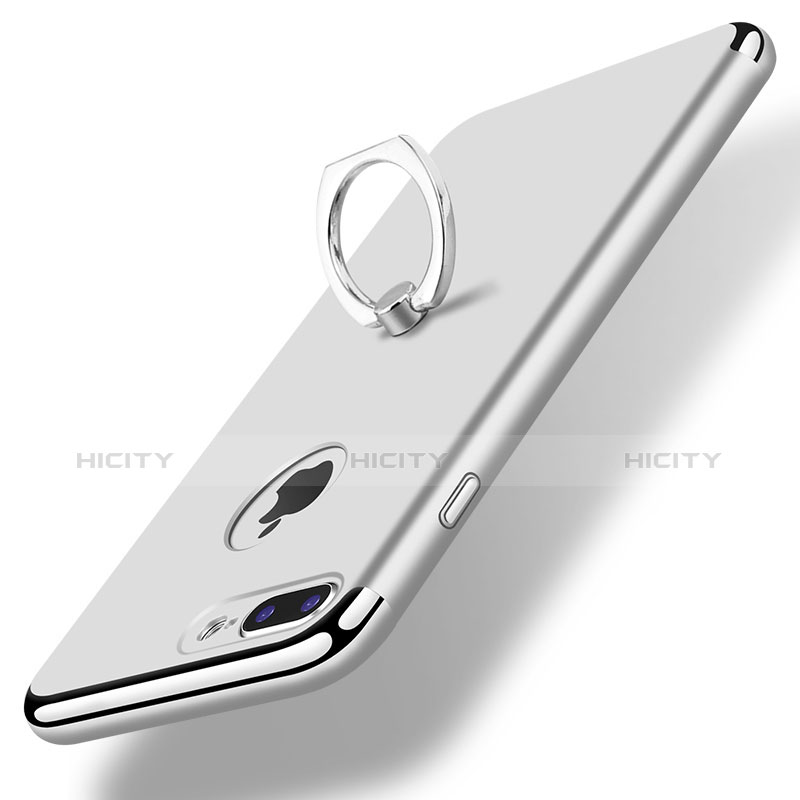 Custodia Lusso Metallo Laterale e Plastica Cover con Anello Supporto A07 per Apple iPhone 7 Plus Argento
