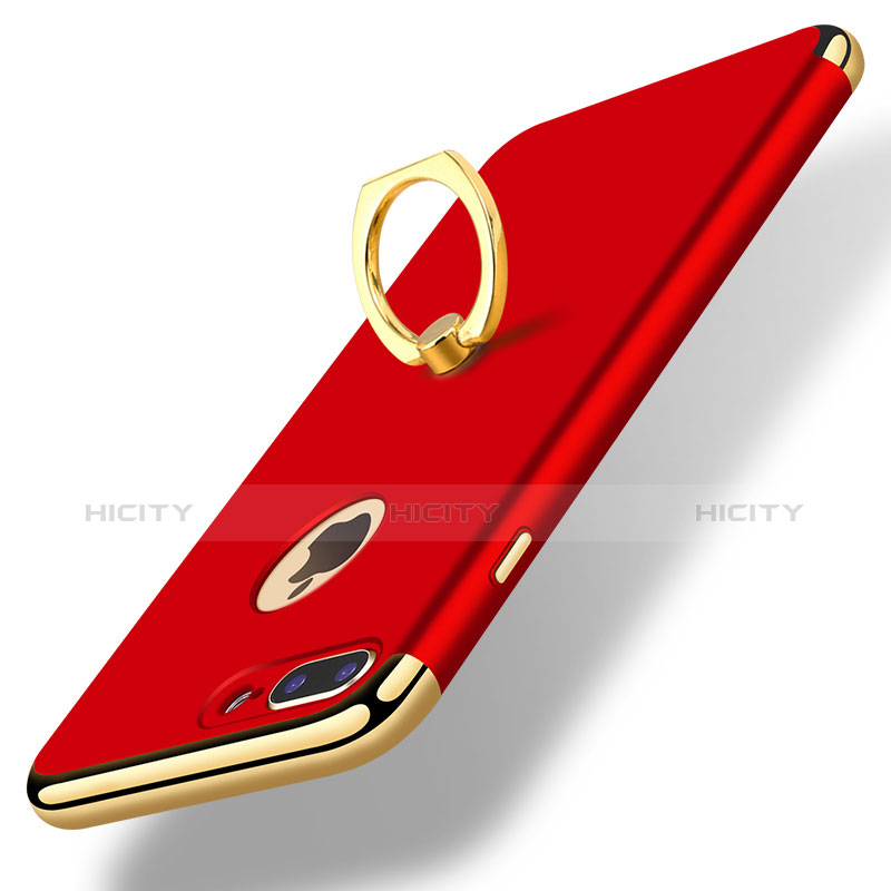 Custodia Lusso Metallo Laterale e Plastica Cover con Anello Supporto A07 per Apple iPhone 8 Plus Rosso