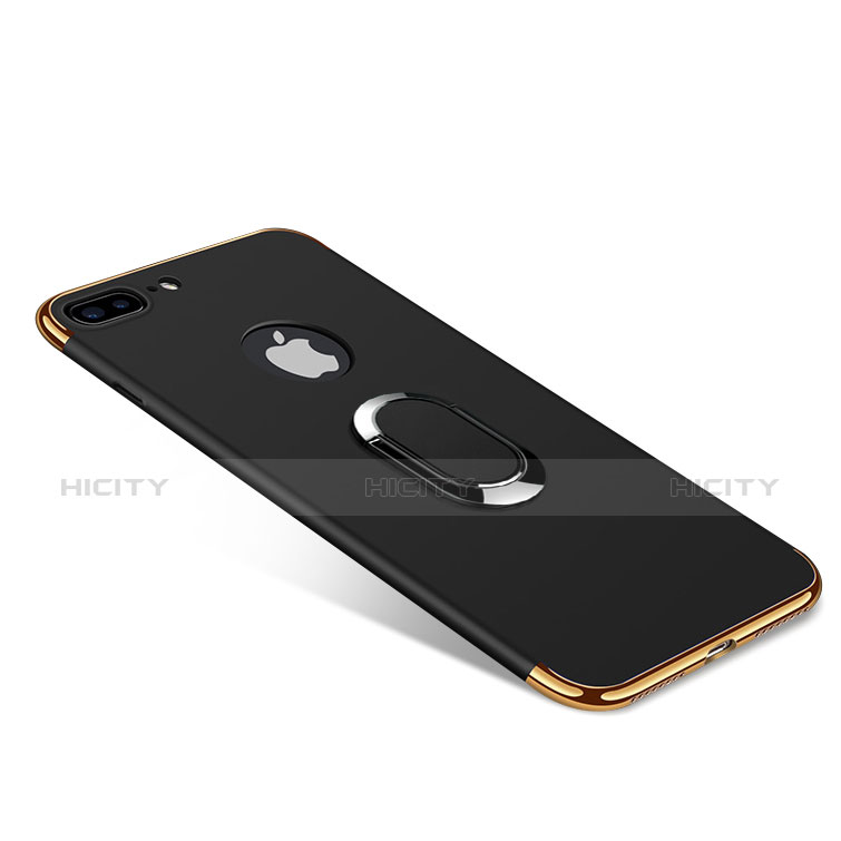 Custodia Lusso Metallo Laterale e Plastica Cover con Anello Supporto A08 per Apple iPhone 8 Plus Nero