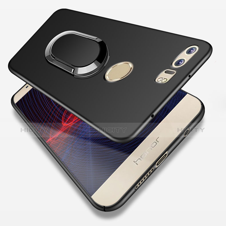 Custodia Lusso Metallo Laterale e Plastica Cover con Anello Supporto e Cordoncino A01 per Huawei Honor 8 Nero