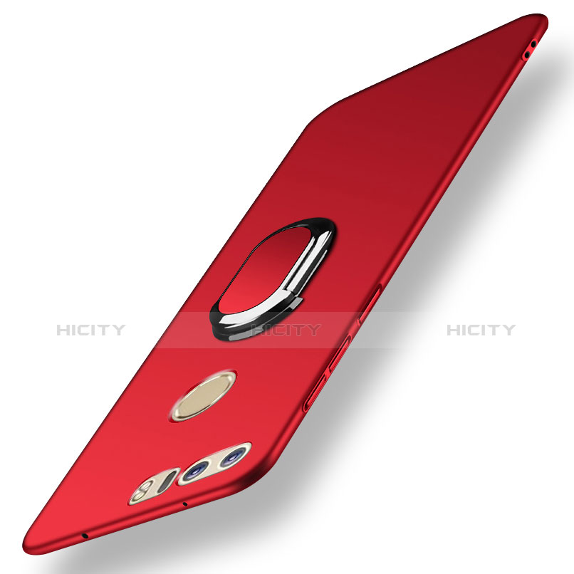 Custodia Lusso Metallo Laterale e Plastica Cover con Anello Supporto e Cordoncino A01 per Huawei Honor 8 Rosso