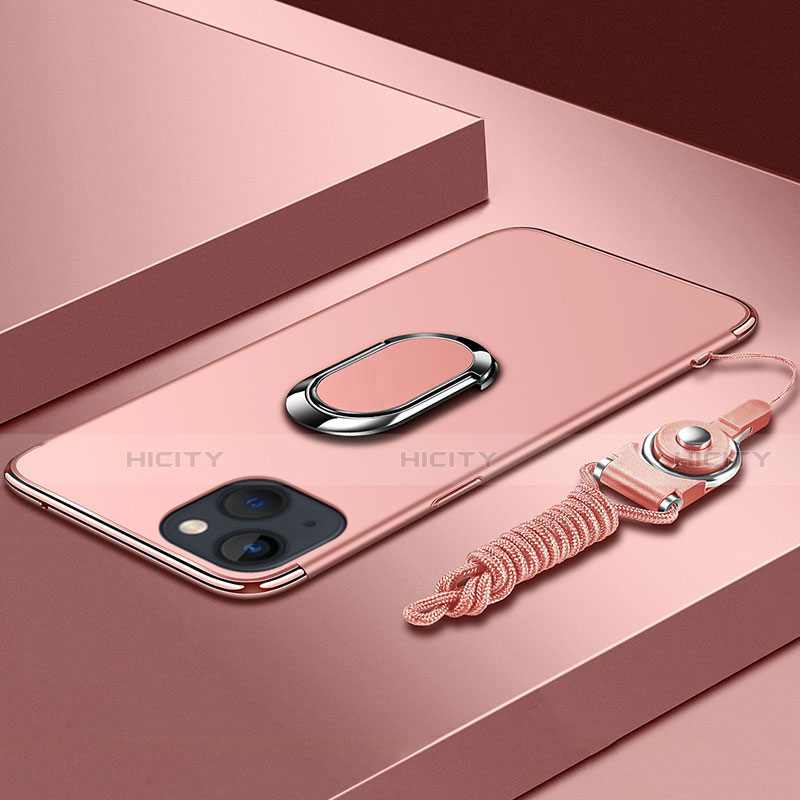 Custodia Lusso Metallo Laterale e Plastica Cover con Anello Supporto e Cordoncino per Apple iPhone 14 Plus