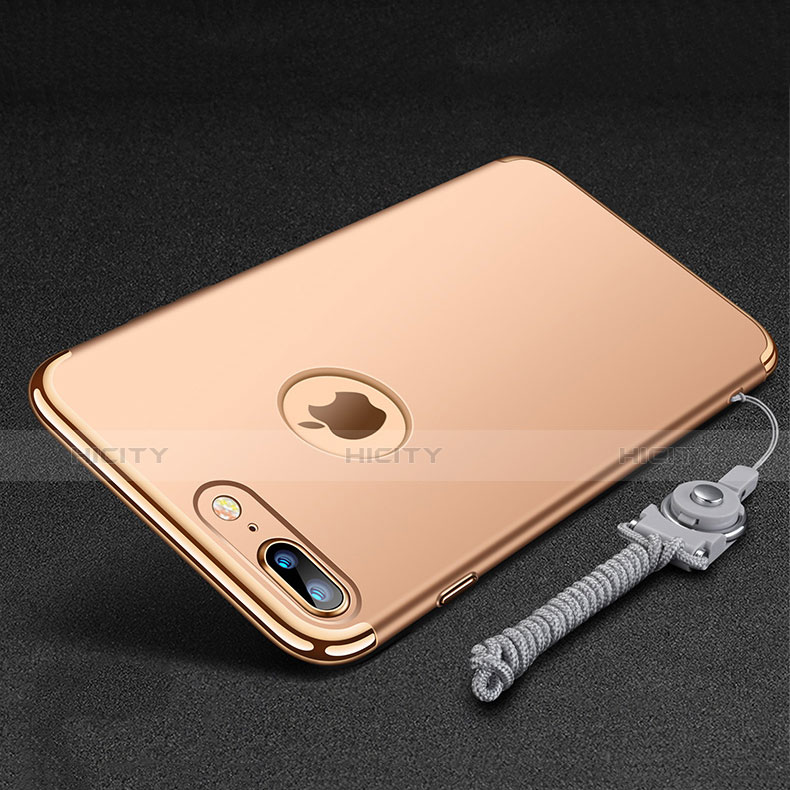 Custodia Lusso Metallo Laterale e Plastica Cover con Anello Supporto e Cordoncino per Apple iPhone 8 Plus Oro