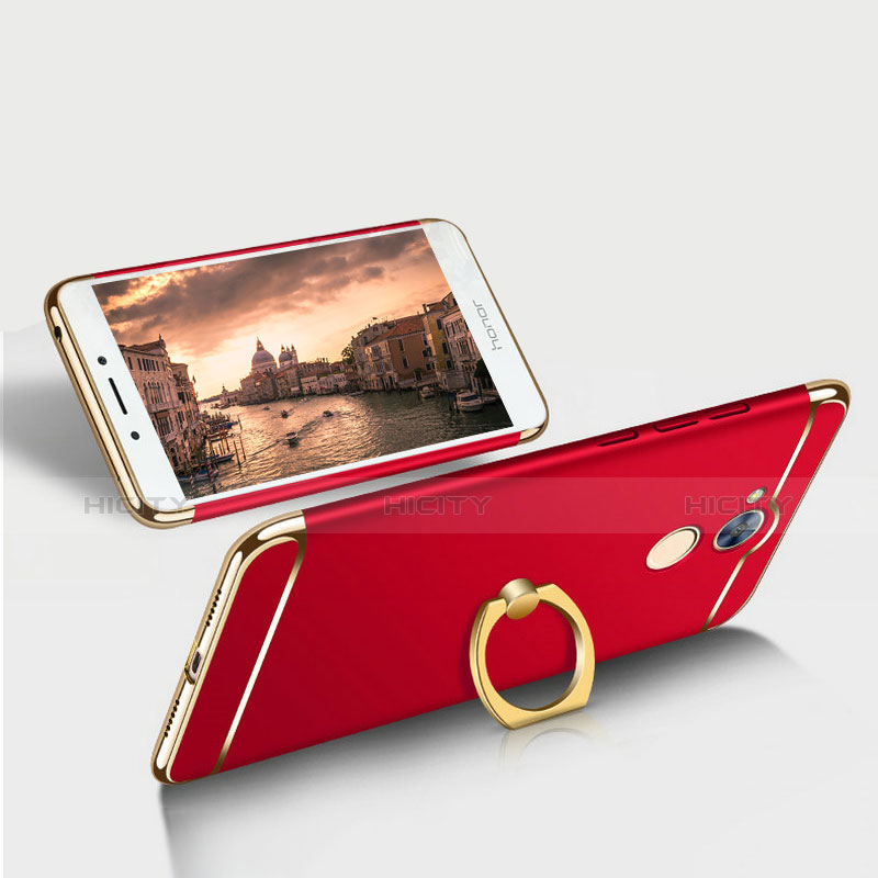 Custodia Lusso Metallo Laterale e Plastica Cover con Anello Supporto e Cordoncino per Huawei Honor 6A Rosso