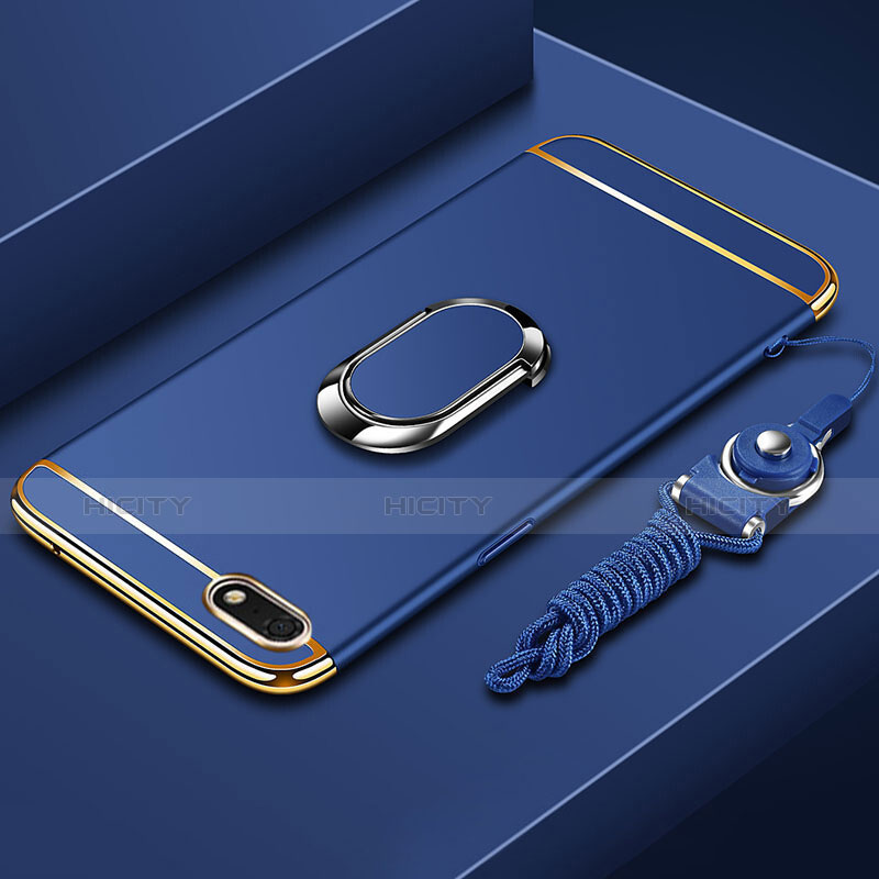 Custodia Lusso Metallo Laterale e Plastica Cover con Anello Supporto e Cordoncino per Huawei Honor 7S