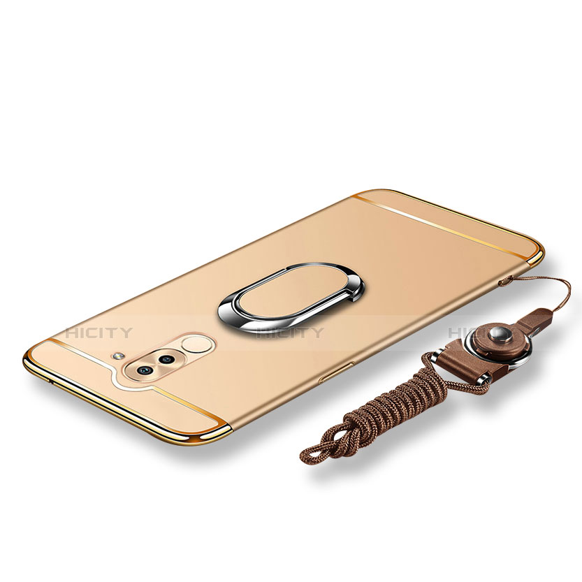 Custodia Lusso Metallo Laterale e Plastica Cover con Anello Supporto e Cordoncino per Huawei Mate 9 Lite Oro