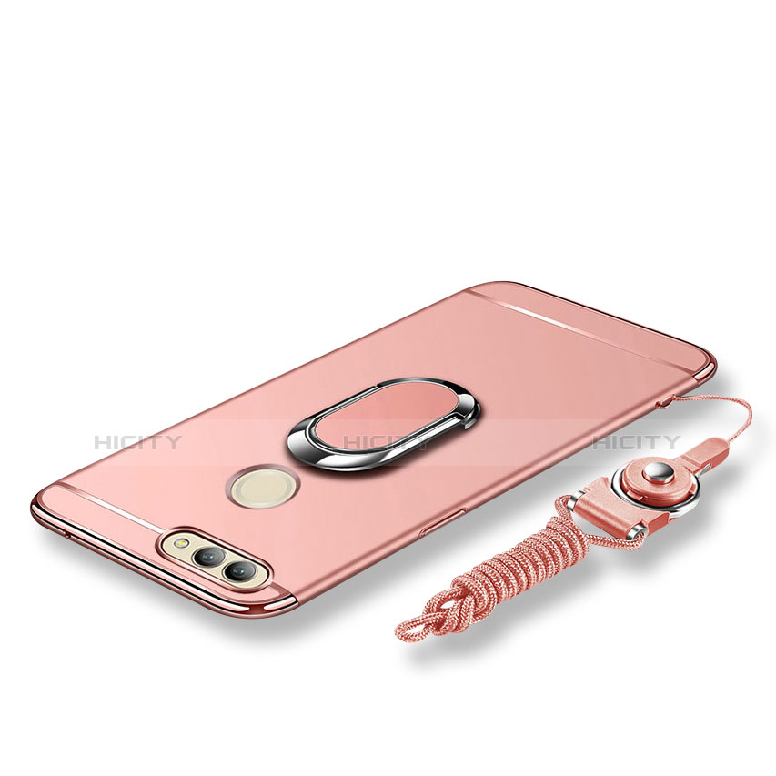 Custodia Lusso Metallo Laterale e Plastica Cover con Anello Supporto e Cordoncino per Huawei Nova 2 Oro Rosa