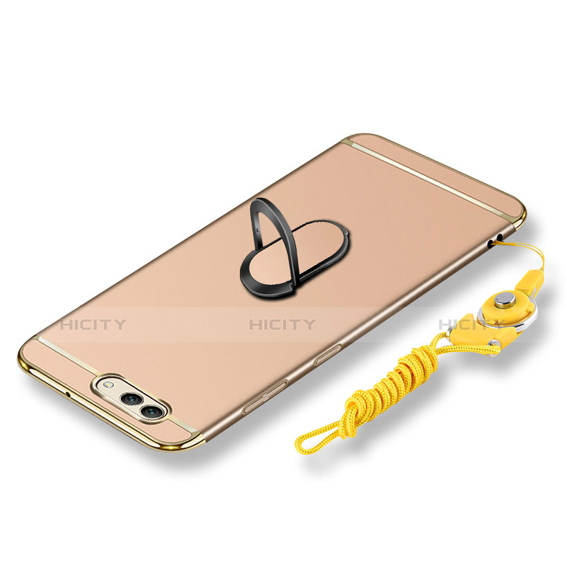 Custodia Lusso Metallo Laterale e Plastica Cover con Anello Supporto e Cordoncino per Huawei Nova 2S Oro