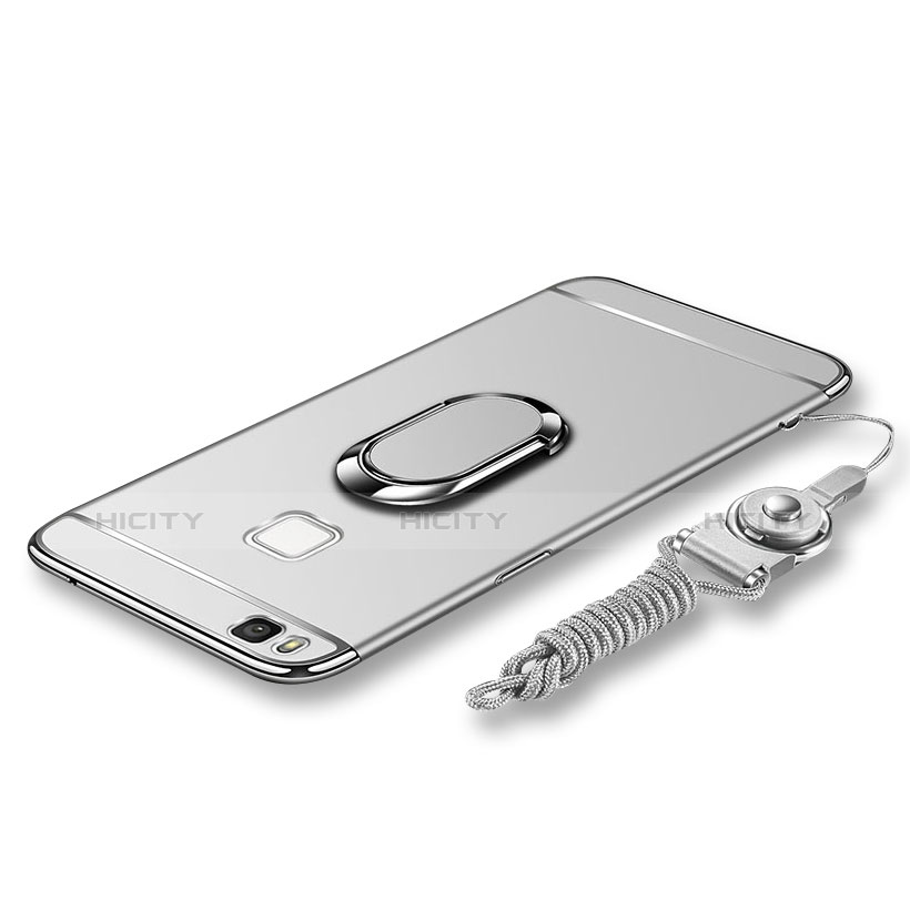 Custodia Lusso Metallo Laterale e Plastica Cover con Anello Supporto e Cordoncino per Huawei P9 Lite Argento