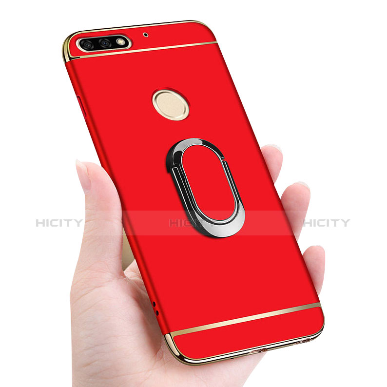 Custodia Lusso Metallo Laterale e Plastica Cover con Anello Supporto e Cordoncino per Huawei Y7 (2018)