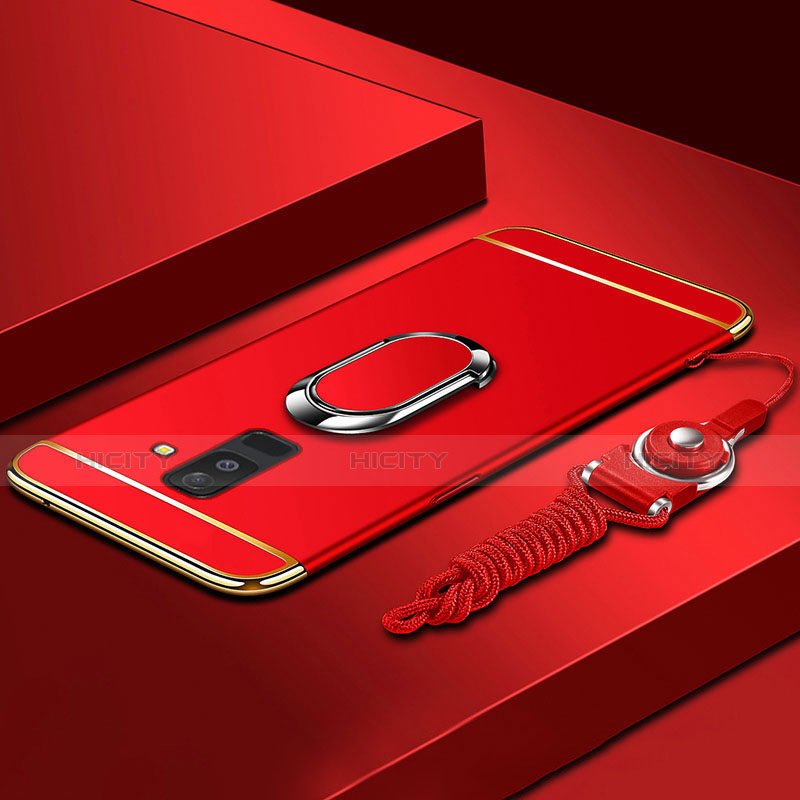 Custodia Lusso Metallo Laterale e Plastica Cover con Anello Supporto e Cordoncino per Samsung Galaxy A6 Plus (2018) Rosso