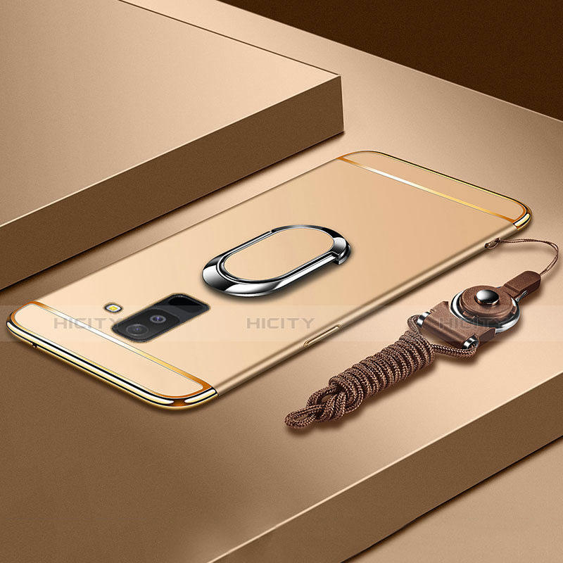 Custodia Lusso Metallo Laterale e Plastica Cover con Anello Supporto e Cordoncino per Samsung Galaxy A6 Plus Oro
