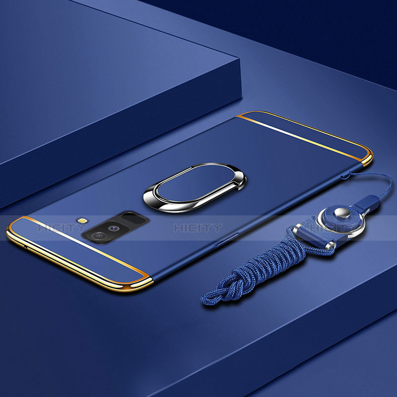 Custodia Lusso Metallo Laterale e Plastica Cover con Anello Supporto e Cordoncino per Samsung Galaxy A9 Star Lite Blu