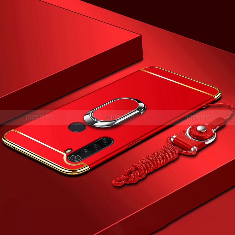 Custodia Lusso Metallo Laterale e Plastica Cover con Anello Supporto K01 per Xiaomi Redmi Note 8 (2021) Rosso