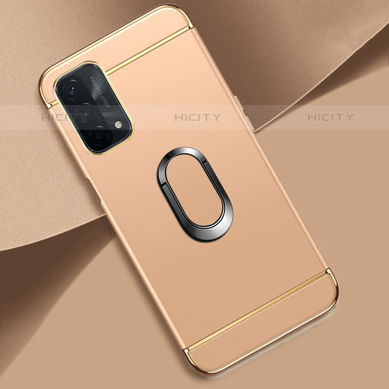 Custodia Lusso Metallo Laterale e Plastica Cover con Anello Supporto P02 per OnePlus Nord N200 5G Oro