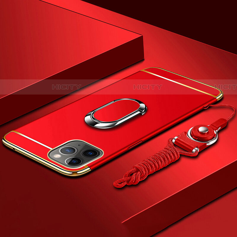 Custodia Lusso Metallo Laterale e Plastica Cover con Anello Supporto T01 per Apple iPhone 11 Pro Max Rosso