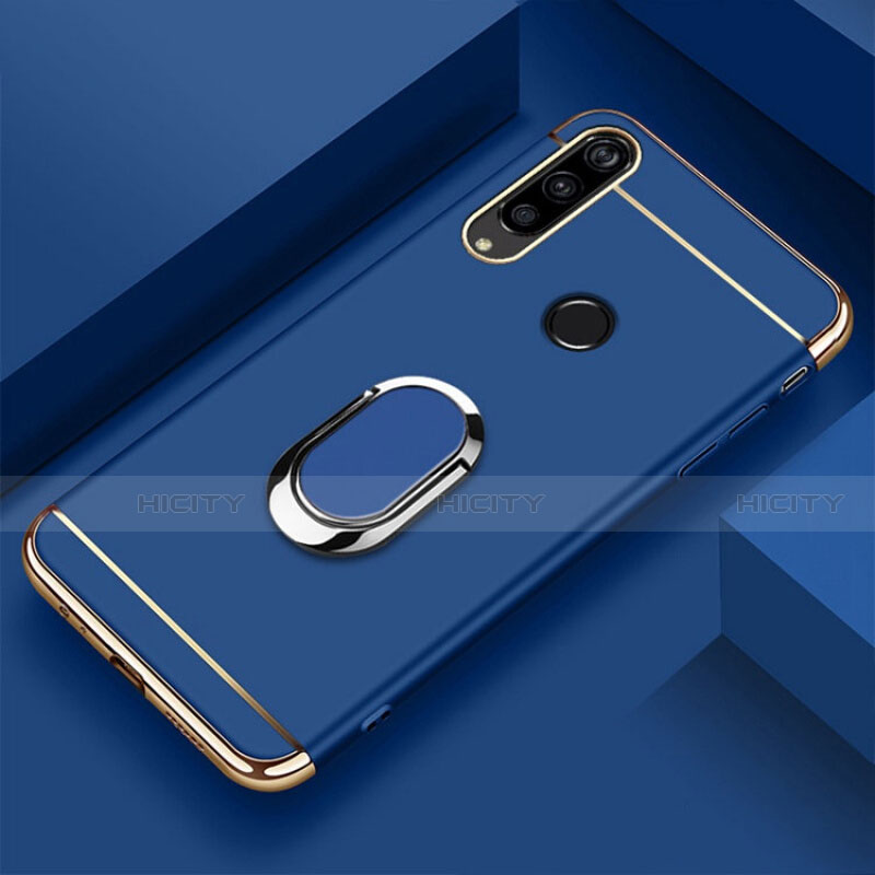 Custodia Lusso Metallo Laterale e Plastica Cover con Anello Supporto T01 per Huawei Honor 20 Lite Blu