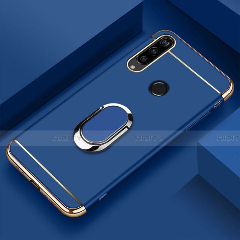 Custodia Lusso Metallo Laterale e Plastica Cover con Anello Supporto T01 per Huawei Honor 20E Blu