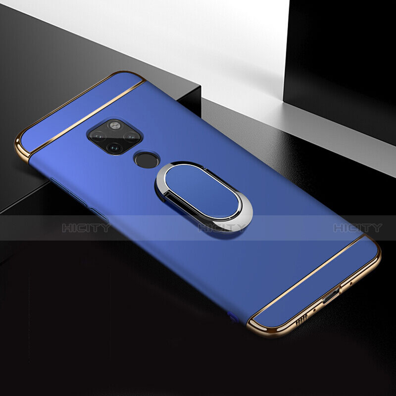 Custodia Lusso Metallo Laterale e Plastica Cover con Anello Supporto T01 per Huawei Mate 20 Blu