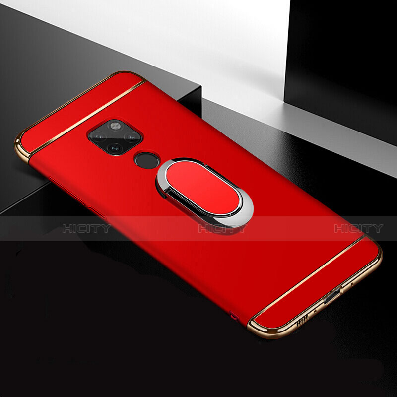 Custodia Lusso Metallo Laterale e Plastica Cover con Anello Supporto T01 per Huawei Mate 20 Rosso