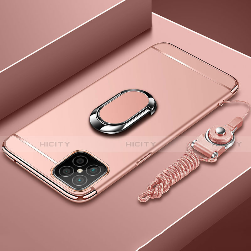 Custodia Lusso Metallo Laterale e Plastica Cover con Anello Supporto T01 per Huawei Nova 8 SE 5G Oro Rosa