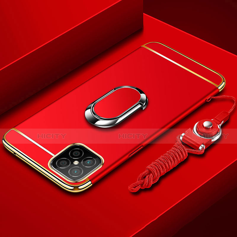 Custodia Lusso Metallo Laterale e Plastica Cover con Anello Supporto T01 per Huawei Nova 8 SE 5G Rosso