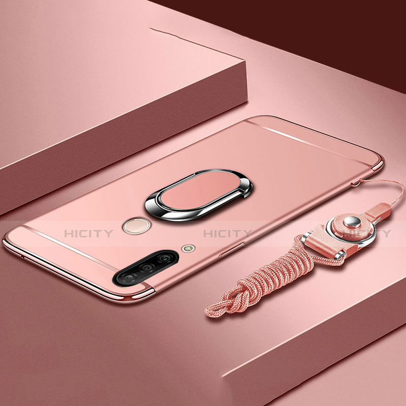 Custodia Lusso Metallo Laterale e Plastica Cover con Anello Supporto T01 per Huawei P30 Lite