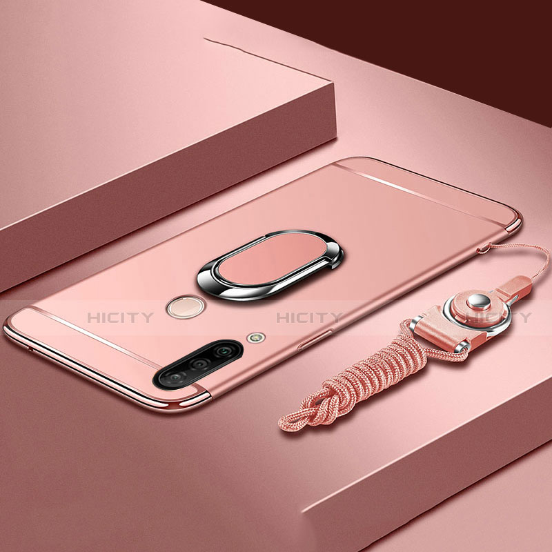 Custodia Lusso Metallo Laterale e Plastica Cover con Anello Supporto T01 per Huawei P30 Lite New Edition Oro Rosa