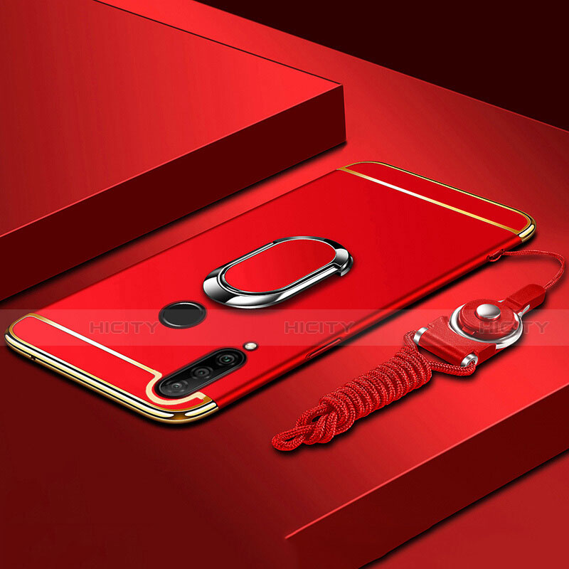 Custodia Lusso Metallo Laterale e Plastica Cover con Anello Supporto T01 per Huawei P30 Lite New Edition Rosso