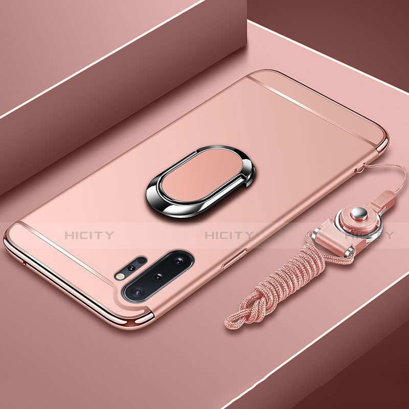 Custodia Lusso Metallo Laterale e Plastica Cover con Anello Supporto T01 per Samsung Galaxy Note 10 Plus 5G Oro Rosa
