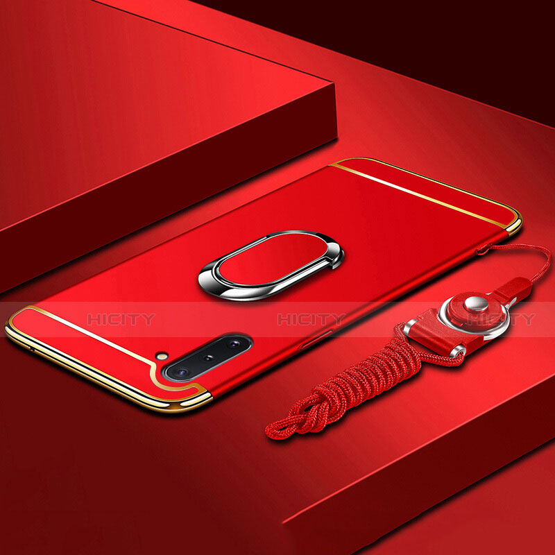 Custodia Lusso Metallo Laterale e Plastica Cover con Anello Supporto T01 per Samsung Galaxy Note 10 Rosso