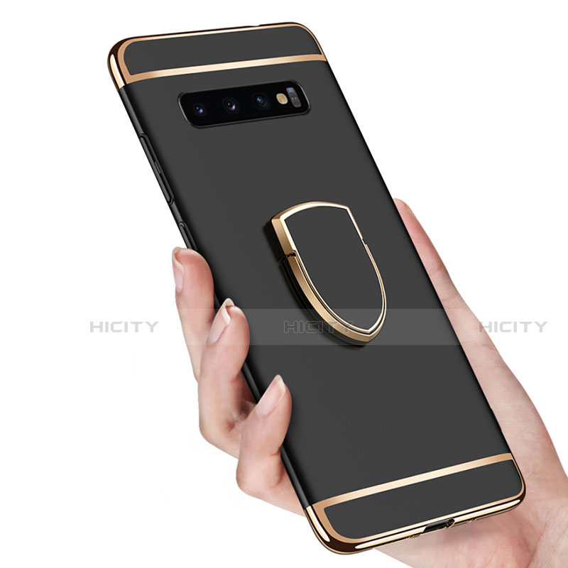 Custodia Lusso Metallo Laterale e Plastica Cover con Anello Supporto T01 per Samsung Galaxy S10