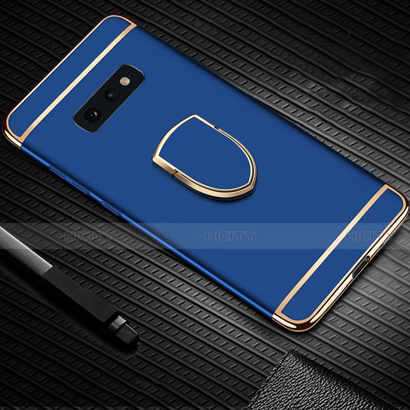 Custodia Lusso Metallo Laterale e Plastica Cover con Anello Supporto T01 per Samsung Galaxy S10e Blu