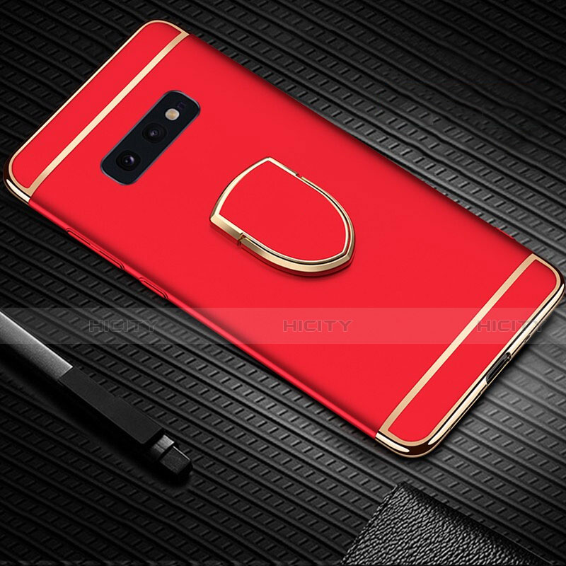 Custodia Lusso Metallo Laterale e Plastica Cover con Anello Supporto T01 per Samsung Galaxy S10e Rosso