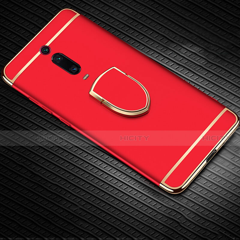 Custodia Lusso Metallo Laterale e Plastica Cover con Anello Supporto T01 per Xiaomi Mi 9T Pro Rosso