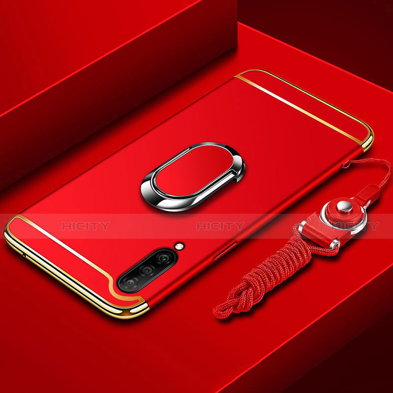 Custodia Lusso Metallo Laterale e Plastica Cover con Anello Supporto T01 per Xiaomi Mi A3 Rosso